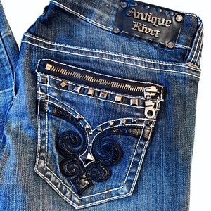 Antique Rivet Dark Wash Straight Leg Jeans